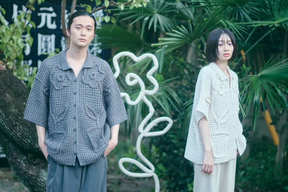 海安路小花隨想曲 粗繩手繡針織開襟上衣 (米白)