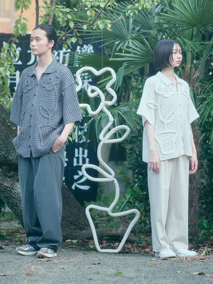 海安路小花隨想曲 粗繩手繡針織開襟上衣 (米白)