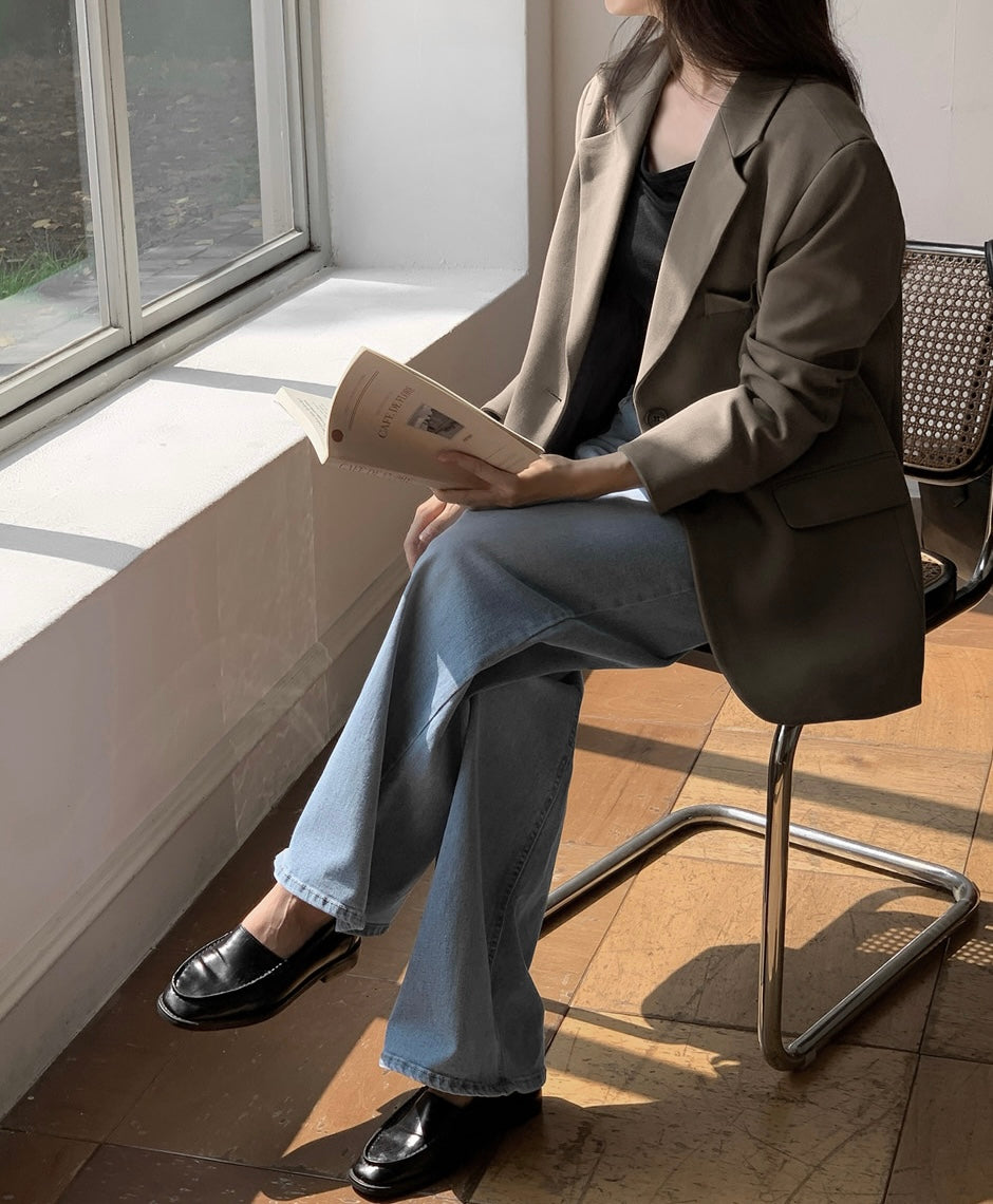 寬鬆單排釦西裝外套（ 咖啡 ）