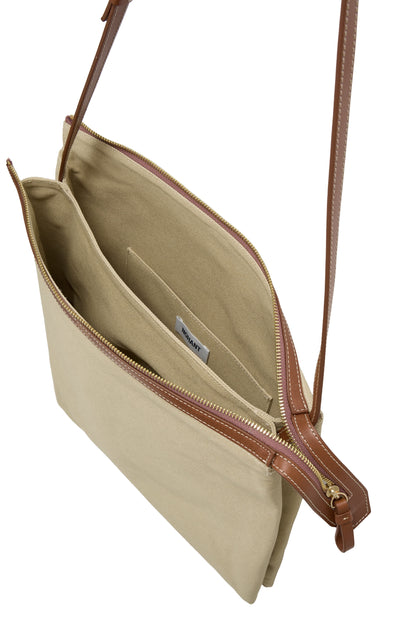 真皮背帶雙層文件包（ 卡其 ）